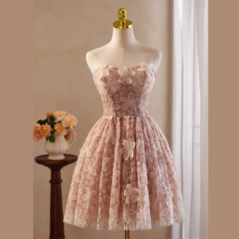 Vintage Retro Blushing Pink Appliques Birthday Party Dresses 2024 Ball Gown Short Sleeve