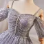Sexy Lavendel Perlenstickerei Perle Strass Pailletten Kurze Partykleider 2024 A Linie Spaghettiträger Ärmellos Rückenfreies Tülle Festliche Kleider