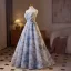 Märchen Himmelblau Perlenstickerei Applikationen Perle Pailletten Ballkleider 2025 Ballkleid Bandeau Ärmellos Rückenfreies Lange Ball Festliche Kleider