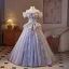 Flower Fairy Lavender Beading Lace Flower Pearl Sequins Prom Dresses 2025 Ball Gown Off-The-Shoulder Short Sleeve Backless Floor-Length / Long Prom Formal Dresses