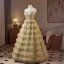 Scintillantes Doré Perlage Paillettes Volants Robe De Bal 2025 Robe Boule Bustier Sans Manches Dos Nu Longue Promo Robe De Ceremonie
