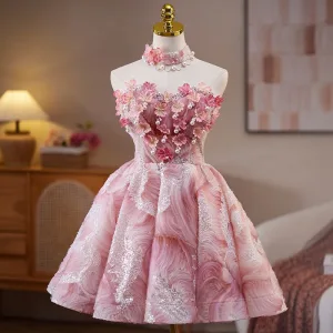 Sexy Rougissant Rose Perlage Perle Paillettes Appliques Courte Robe De Fête 2025 Princesse Bustier Sans Manches Dos Nu Cocktail Soirée Robe De Ceremonie