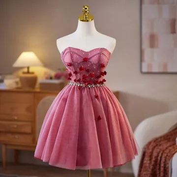 Sexy Fuchsia Rhinestone Appliques Short Party Dresses 2025 Strapless Sleeveless Backless Evening Party Formal Dresses
