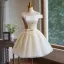Schlicht Champagner Spitze Blumen Schleife Stoffgürtel Kurze Partykleider 2024 Ballkleid Off Shoulder Ärmellos Rückenfreies Abend Festliche Kleider