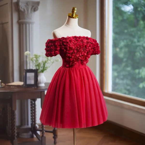 strapless open back dress Cheap Dark Red Sequin Short Homecoming Dresses Short Prom Dresses,MH506 main image 1