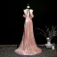Sexy Rosa Gespaltete Front Glanz Abendkleider 2025 Meerjungfrau Bandeau Ärmellos Rückenfreies Sweep / Pinsel Zug Abend Festliche Kleider