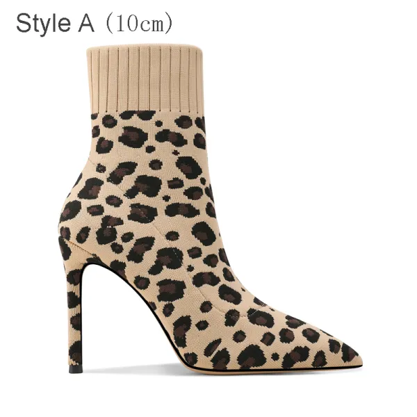 Leopard fashion print sock boots