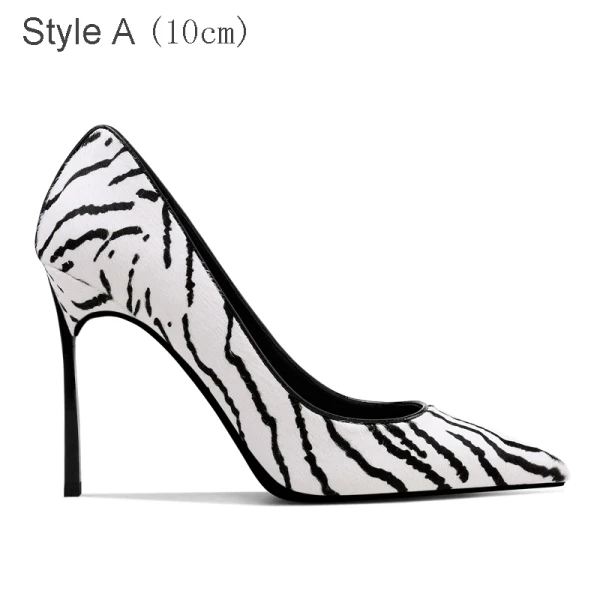 Chic / Belle Noire Blanche Daim Motif De Zebra Vêtement de rue Escarpins 2021 Cuir 10 cm Talons Aiguilles À Bout Pointu Escarpins