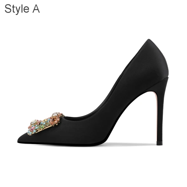 Sexy Red Evening Party Rhinestone Pumps 2021 Leather 10 cm Stiletto Heels Pointed Toe Pumps