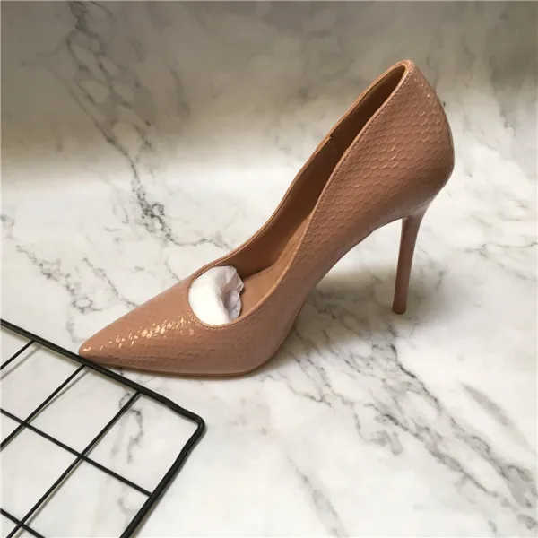 Schöne Schwarz Strassenmode Schlangenhautmuster Pumps 2021 10 cm Stilettos Spitzschuh Pumps