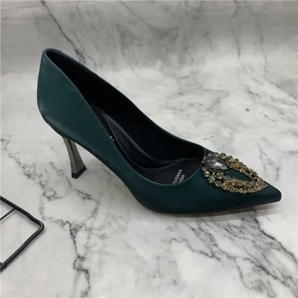 Vintage / Retro Black Rhinestone Prom Pumps 2021 8 cm Stiletto Heels Pointed Toe High Heels Pumps