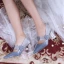 Schön Rosa Farbverlauf Kristall Brautschuhe 2021 Leder Herzförmig Pailletten 7 cm Thick Heels Spitzschuh Hochzeit Pumps