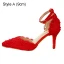 Chinese style Red Lace Flower Pearl Wedding Shoes 2021 Ankle Strap 9 cm Stiletto Heels Pointed Toe Wedding Sandals