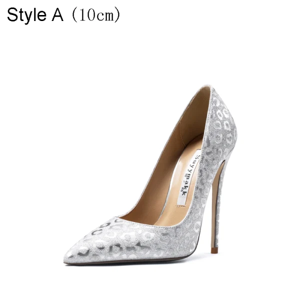 Sexy Silber Glanz Abend Pumps 2021 10 cm Stilettos Hochhackige Spitzschuh Pumps