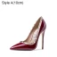 Sexy Burgundy Evening Party Rivet Pumps 2021 Patent Leather 10 cm Stiletto Heels High Heels Pointed Toe Pumps