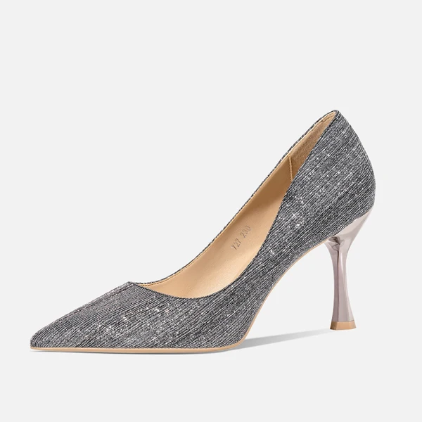 Charming Champagne Glitter Sequins Evening Party Pumps 2021 Leather 8 cm Stiletto Heels High Heels Pointed Toe Pumps