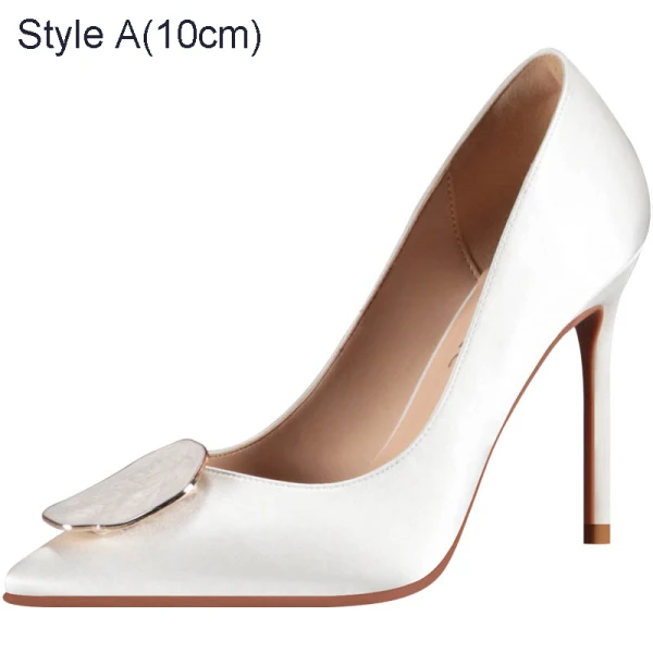 Élégant Blanche Soirée Satin Escarpins 2021 10 cm Talons Aiguilles Talons Hauts À Bout Pointu Escarpins