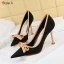 Schön Schwarz Datierung Flechten Schleife Pumps 2021 9 cm Stilettos Hochhackige Spitzschuh Pumps