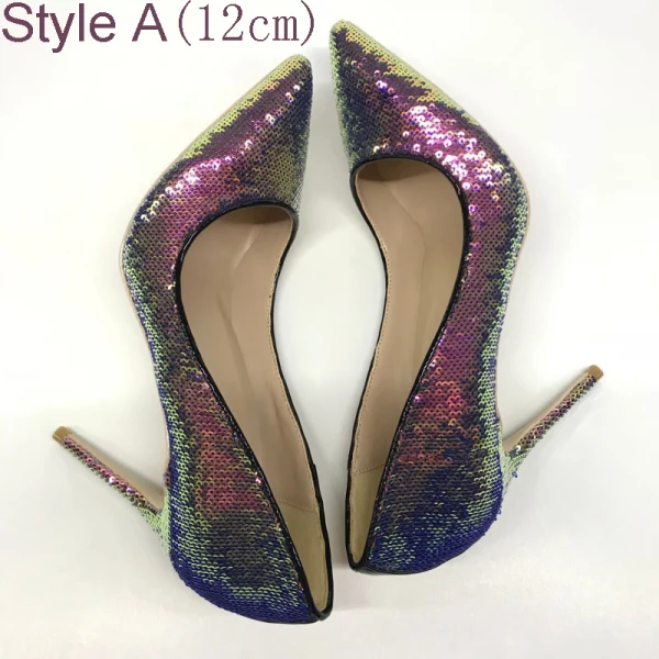 Scintillantes Dégradé De Couleur Escarpins Cocktail Paillettes Escarpins 2021 12 cm Talons Aiguilles À Bout Pointu Talons Hauts