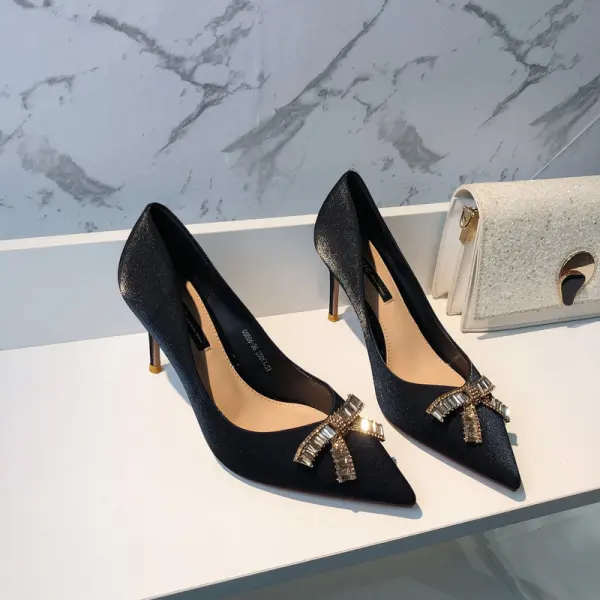 Charmant Burgunderrot Abend Strass Schleife Pumps 2021 8 cm Stilettos Spitzschuh Hochhackige