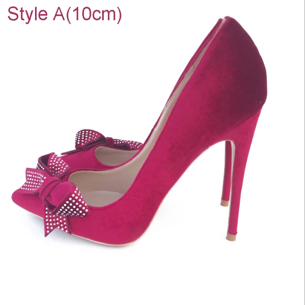 Chic / Beautiful Red Suede Cocktail Party Rhinestone Bow Pumps 2021 10 cm Stiletto Heels Pointed Toe High Heels