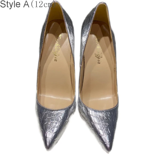 Fine Sølv Aften Pumps 2021 12 cm Stiletthæler Høyhælte Spisse Pumps