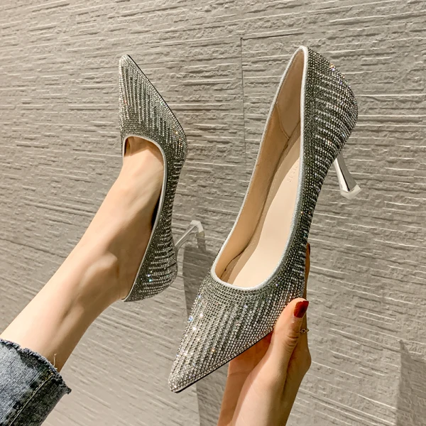 Charming Gold Evening Party Rhinestone Pumps 2021 7 cm Stiletto Heels High Heels Pointed Toe Pumps