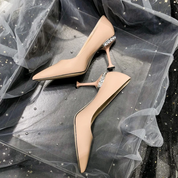 Charming Silver Evening Party Sequins Pumps 2021 Leather 8 cm Rhinestone Stiletto Heels High Heels Pointed Toe Pumps