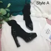Fashion Winter Beige Street Wear Ankle Sock Boots 2021 Leather 12 cm Thick Heels Waterproof High Heels Pointed Toe Womens Boots