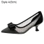 Lovely Black Dating Spotted See-through Bow Pumps 2021 4 cm Stiletto Heels Low Heel High Heels Pointed Toe Pumps