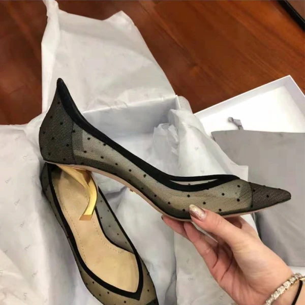 Charming Black Dating See-through Spotted Pumps 2021 Tulle High Heels 6 cm Stiletto Heels Pointed Toe Pumps