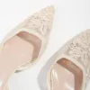 Charming Beige See-through Lace Flower Wedding Shoes 2021 3 cm Stiletto Heels Low Heel Pointed Toe Wedding High Heels
