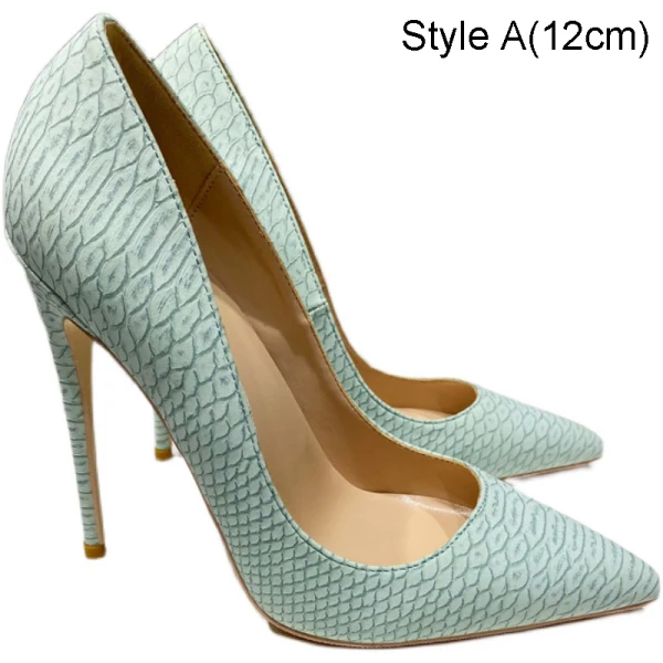 Schöne Lindgrün Cocktail Schlangenhautmuster Pumps 2021 12 cm Stilettos Spitzschuh Hochhackige