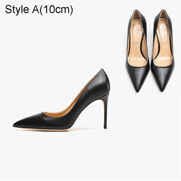 Simple Noire Bureau OL Cuir Escarpins 2021 10 cm Talons Aiguilles Talons Hauts À Bout Pointu Escarpins
