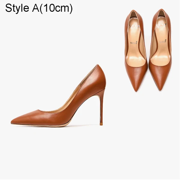 Schöne Braun Cocktail Pumps 2021 Leder 10 cm Stilettos Spitzschuh Hochhackige