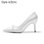 Elegante Ivory / Creme Satin Perle Brautschuhe 2021 8 cm Stilettos Hochhackige Spitzschuh Hochzeit Pumps