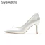 Elegant Modest / Simple Ivory Rhinestone Wedding Shoes 2021 Satin Leather 8 cm Stiletto Heels Pointed Toe Wedding Pumps High Heels