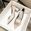 Chinese style Red Satin Rhinestone Wedding Shoes 2021 7 cm Thick Heels Pointed Toe Wedding High Heels Pumps