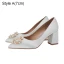 Elegant Chic / Beautiful White Satin Pearl Rhinestone Wedding Shoes 2021 7 cm Thick Heels Pointed Toe Wedding High Heels Pumps