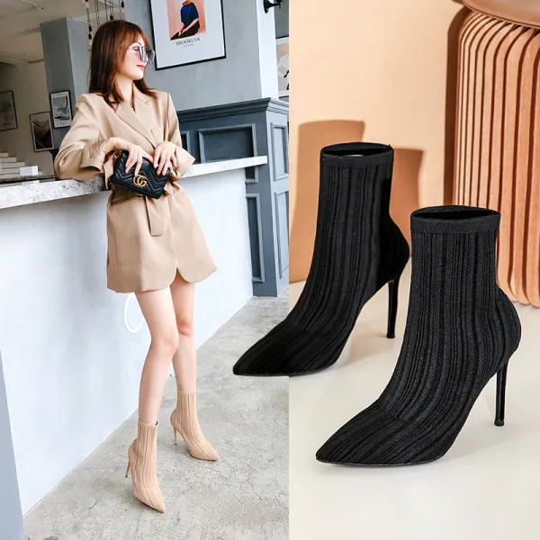 Fashion Black Street Wear Knitting Sock Boots 2021 10 cm