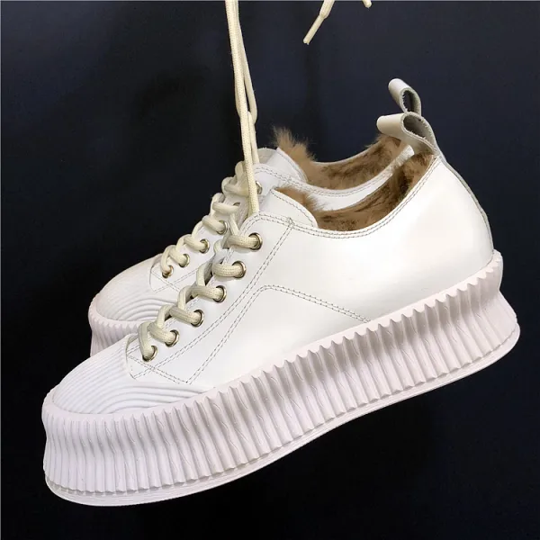 Fashion Modest / Simple Black Winter Casual Plush Canvas Platform Womens Shoes 2021 Round Toe