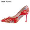 Chinese style Red Satin Rhinestone Embroidered Wedding Shoes 2021 8 cm High Heels Stiletto Heels Pointed Toe Wedding Pumps