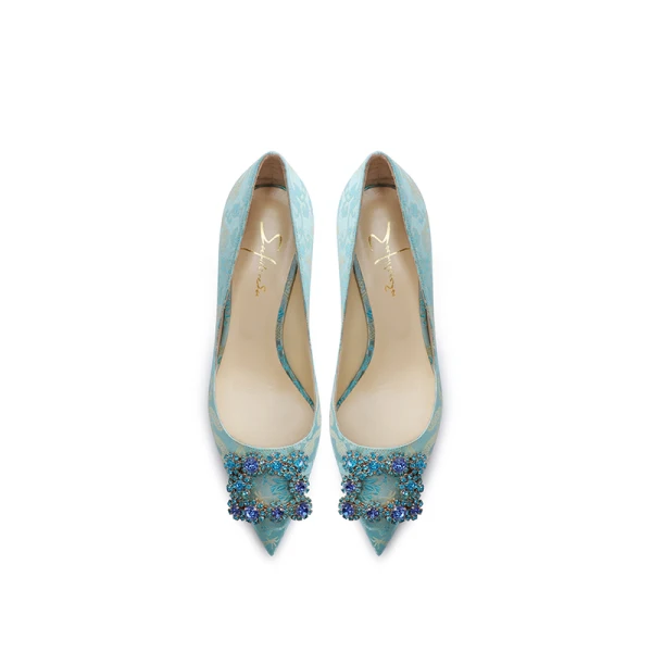 Illusion Mint Green Rhinestone Embroidered Prom Pumps 2021 Leather 6 cm Stiletto Heels High Heels Pointed Toe Pumps
