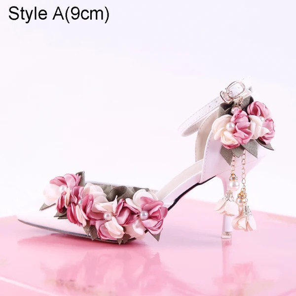 Chic / Beautiful White Outdoor / Garden Pearl Flower Womens Shoes 2021 Ankle Strap 9 cm Stiletto Heels Pointed Toe High Heels