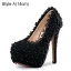 Sexy Black Rave Club Lace Flower Pearl Pumps 2021 14 cm Stiletto Heels Pointed Toe High Heels Pumps