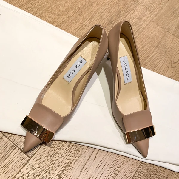Chic / Beautiful OL Office Black Pumps 2021 Buckle 7 cm Stiletto Heels High Heels Pointed Toe Pumps