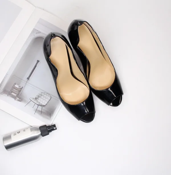Sexy Black Cocktail Party Patent Leather Womens Shoes 2021 12 cm Stiletto Heels Open / Peep Toe High Heels