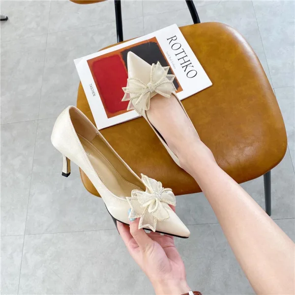 Schön Beige Datierung Strass Schleife Pumps 2021 7 cm Stilettos Spitzschuh Hochhackige Pumps