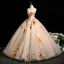Flower Fairy Champagne Lace Flower Appliques Prom Dresses 2025 Ball Gown Spaghetti Straps Sleeveless Backless Formal Dresses