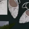 Elegante Witte Kant Bloem Bruidsschoenen 2021 Leer Lace-up 6 cm Naaldhakken / Stiletto Spitse Neus Huwelijk Hoge Hakken